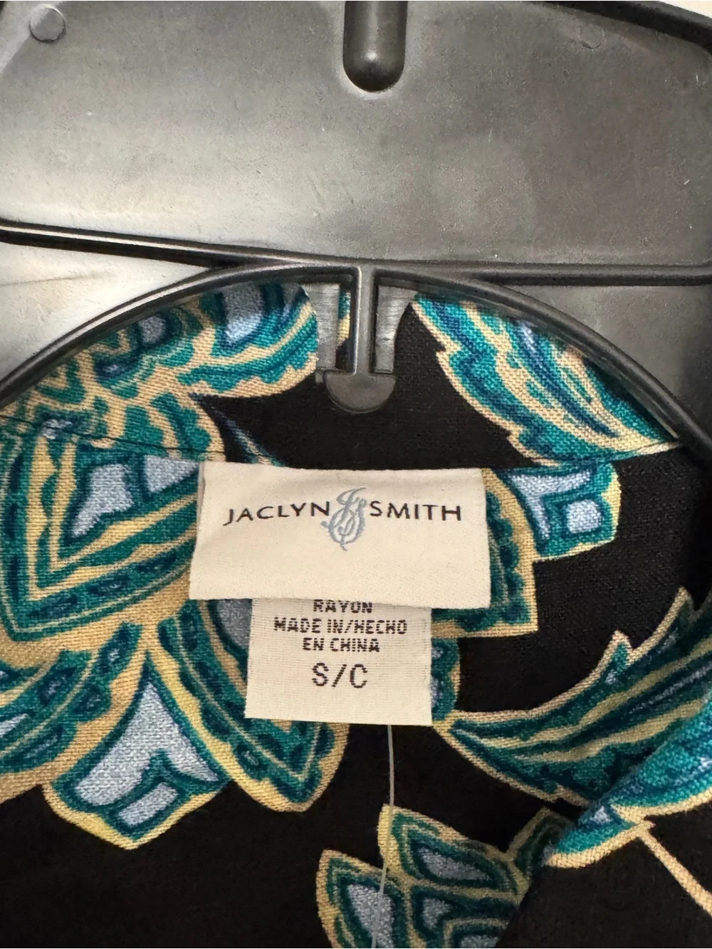 Jaclyn Smith Paisley Linen Blend Blouse Blue Black 3/4 Sleeve Women’s Pocket (S)